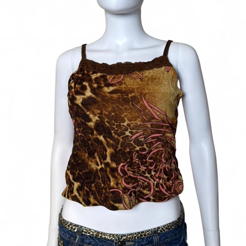 Brown Leopard Printed Camisole with Pink Accents